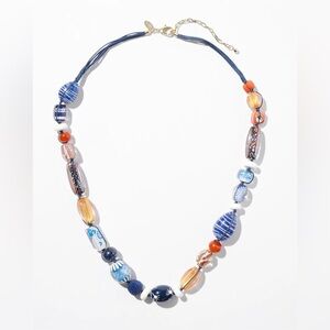 CHICO’S NEW Beaded Long Single Strand Necklace • Red White Blue Americana NWOT